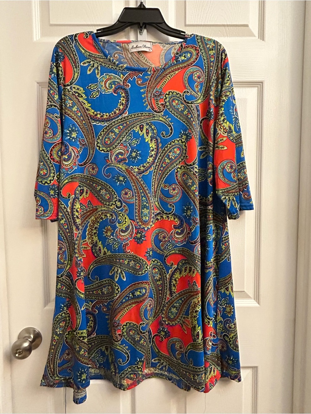 Southern Charm Paisley Print Mini Dress in Blue & Red
